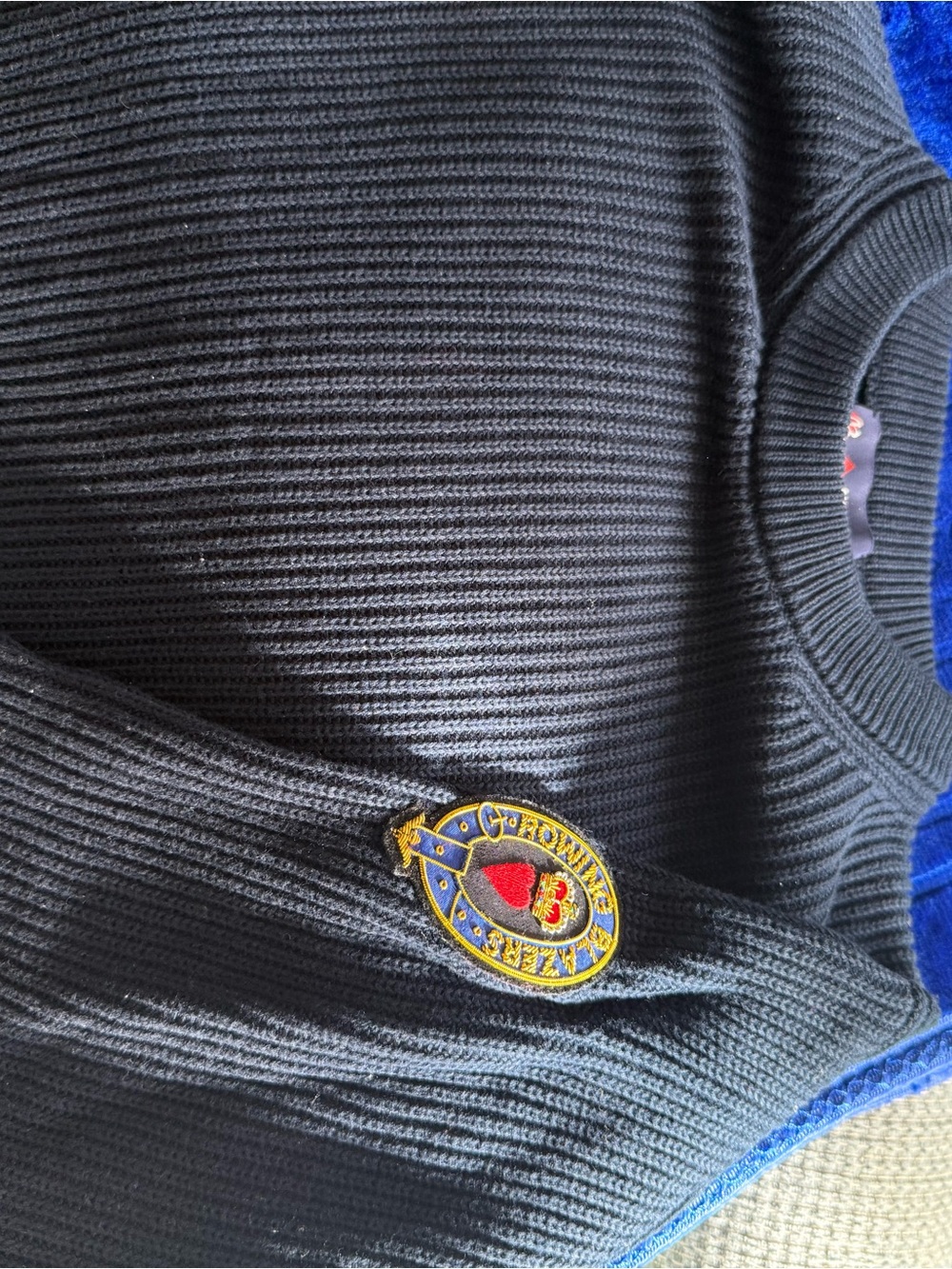 Rowing Blazers Black Ribbed Sweater with Crest Patch